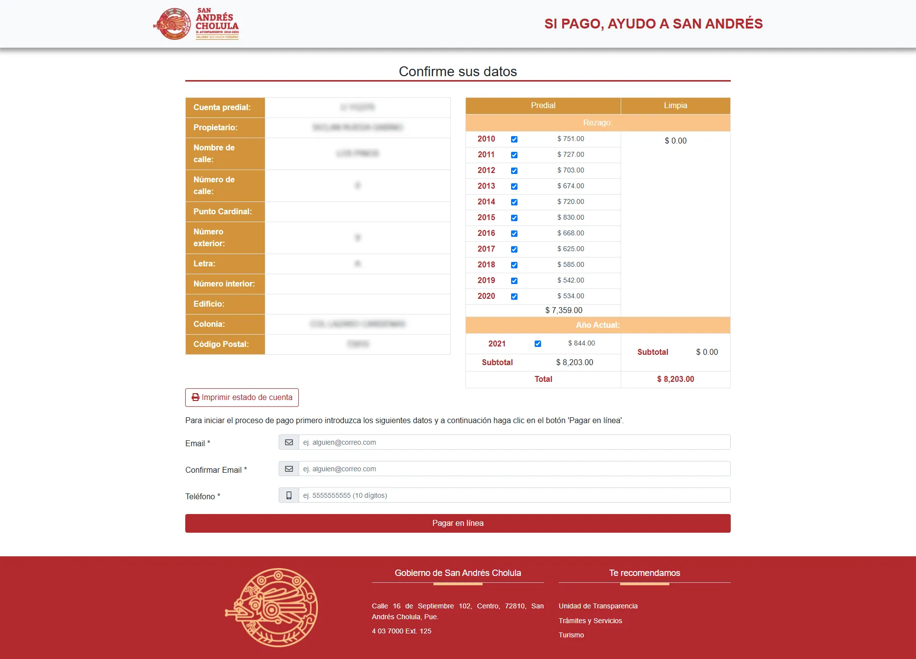 Sistema de Pago del Impuesto Predial — San Andrés Cholula